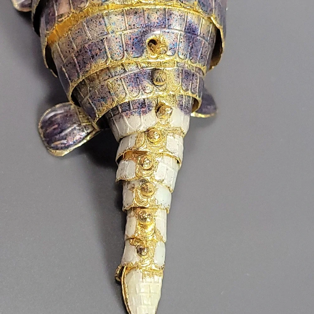 Armadillo Articulated Enamel Ornament Purple Gold Cloisonne Style Texas